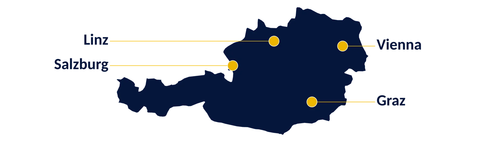 Map of SAP hubs in Austria: Vienna, Linz, Salzburg, Graz