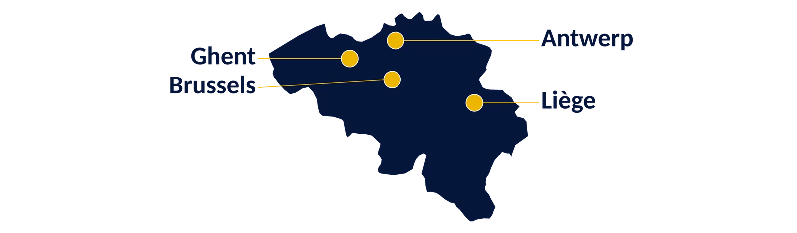 Map of SAP hubs in Belgium: Brussels, Antwerp, Ghent, Liège