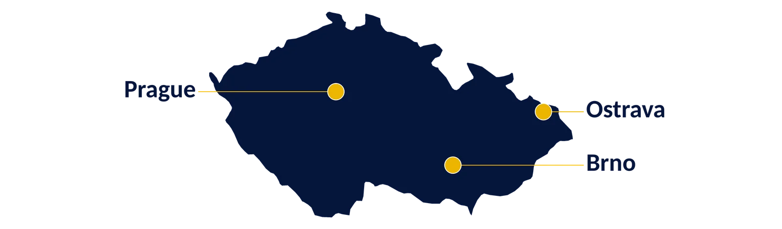 Map of SAP hubs in Czechia: Prague, Brno, Ostrava