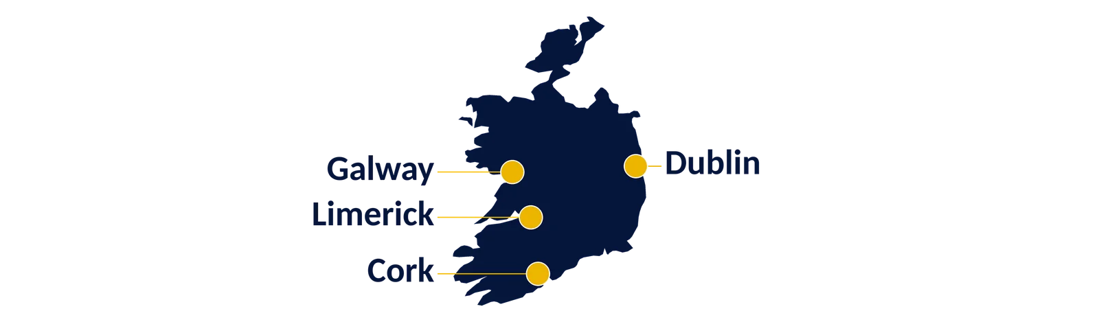 Map of SAP hubs in Ireland: Dublin, Cork, Galway, Limerick