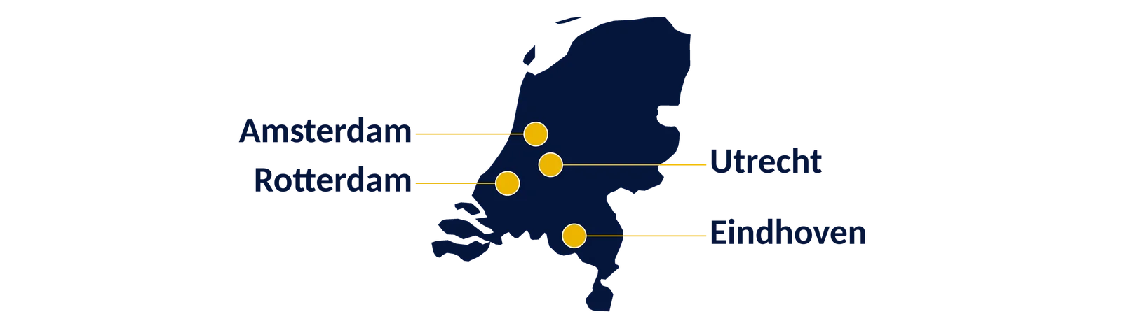 Map of SAP hubs in the Netherlands: Amsterdam, Rotterdam, Utrecht, Eindhoven