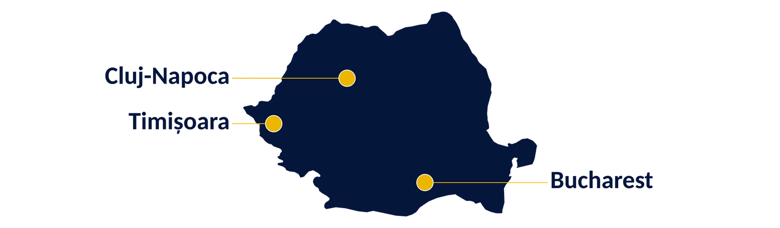 Map of SAP hubs in Romania: Bucharest, Cluj-Napoca, Timișoara