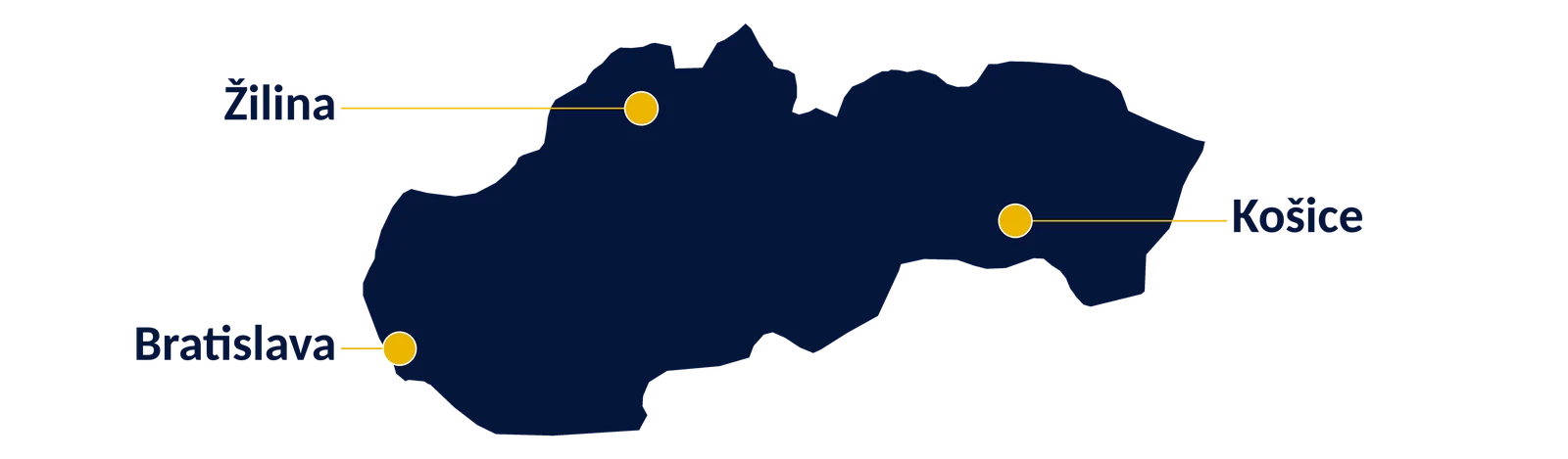 Map of SAP hubs in Slovakia: Bratislava, Košice, Žilina