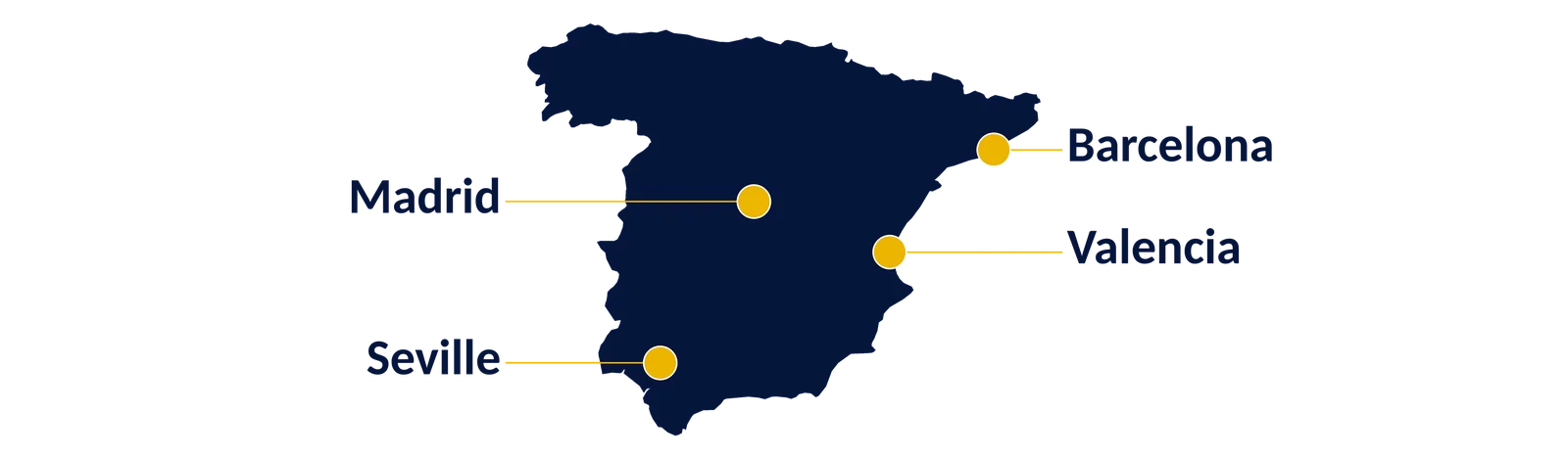 Map of SAP hubs in Spain: Madrid, Barcelona, Valencia, Seville