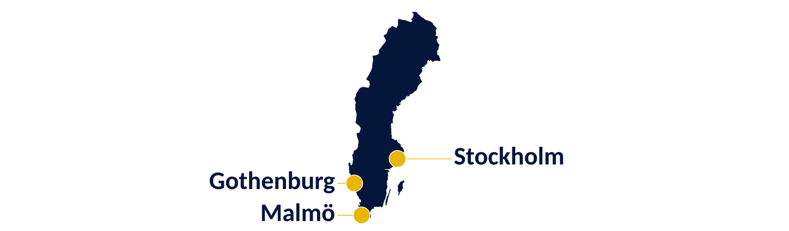 Map of SAP hubs in Sweden: Stockholm, Gothenburg, Malmö