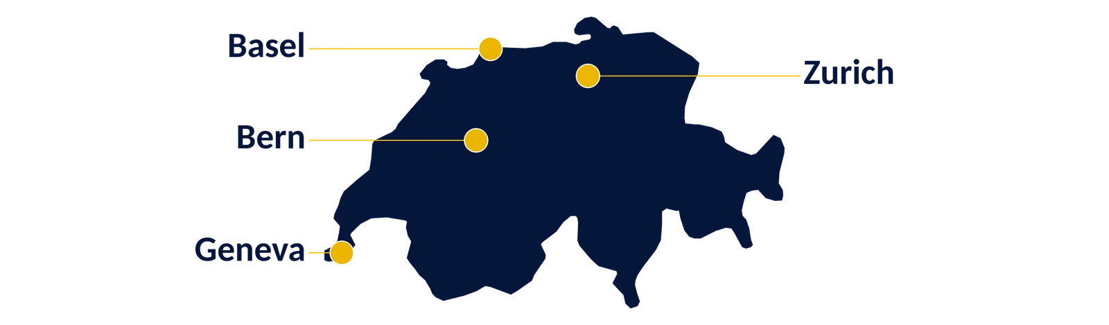Map of SAP hubs in Switzerland: Zurich, Basel, Bern, Geneva