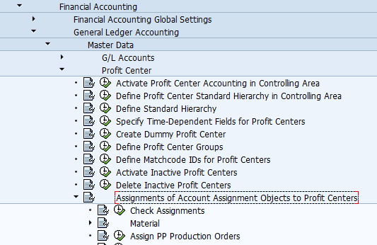profit center assignment to gl account in sap